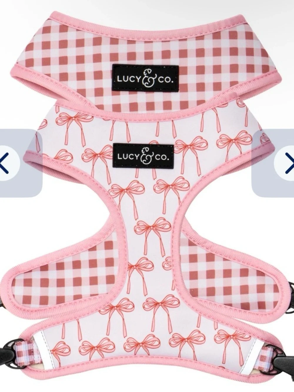 Lucy & Co. Pink Gingham Reversible Bow Dog Bandana Harness - Pink